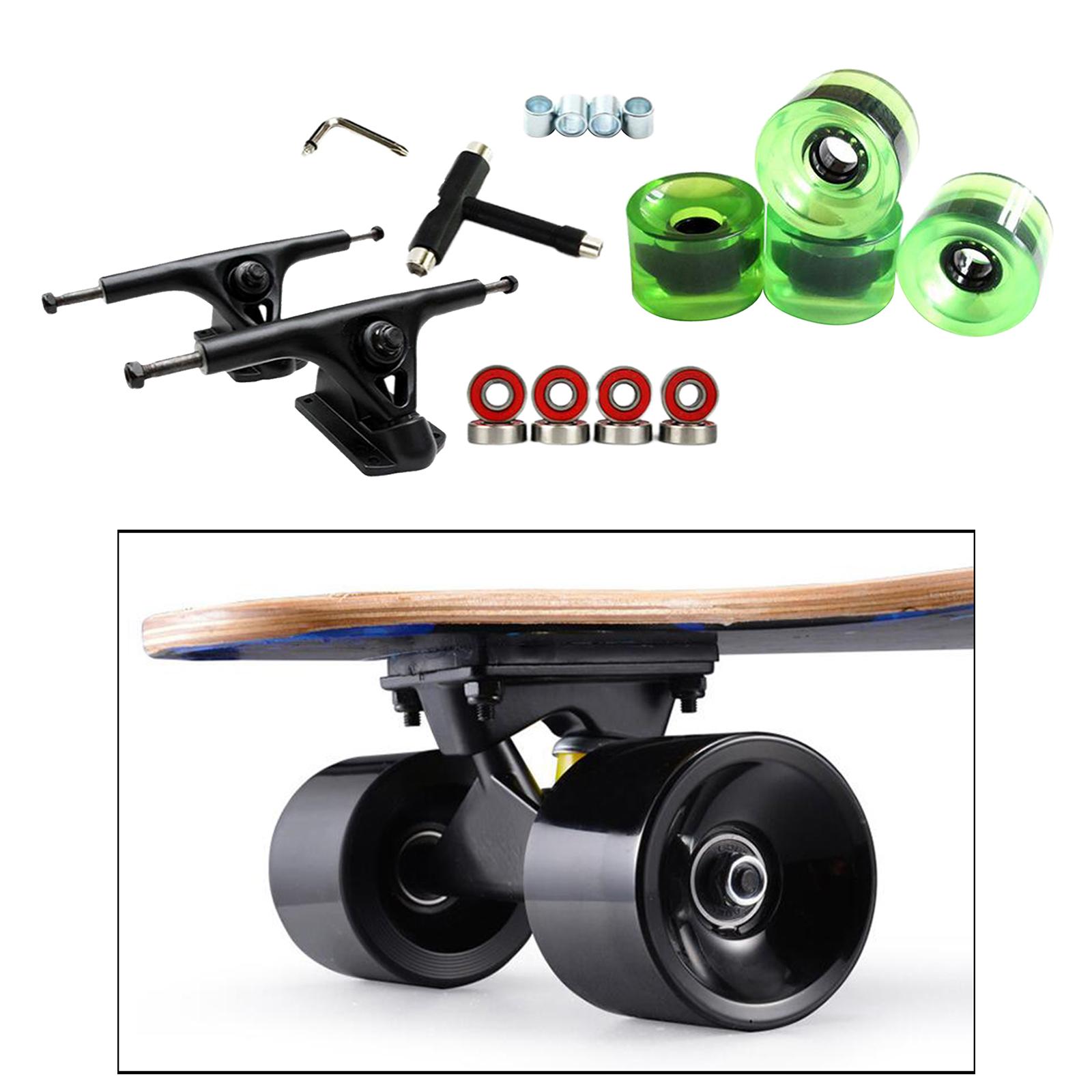 7'' Skateboard Trucks Bridge Hanger ABEC-11 Bearings Wheels Part Clear Green