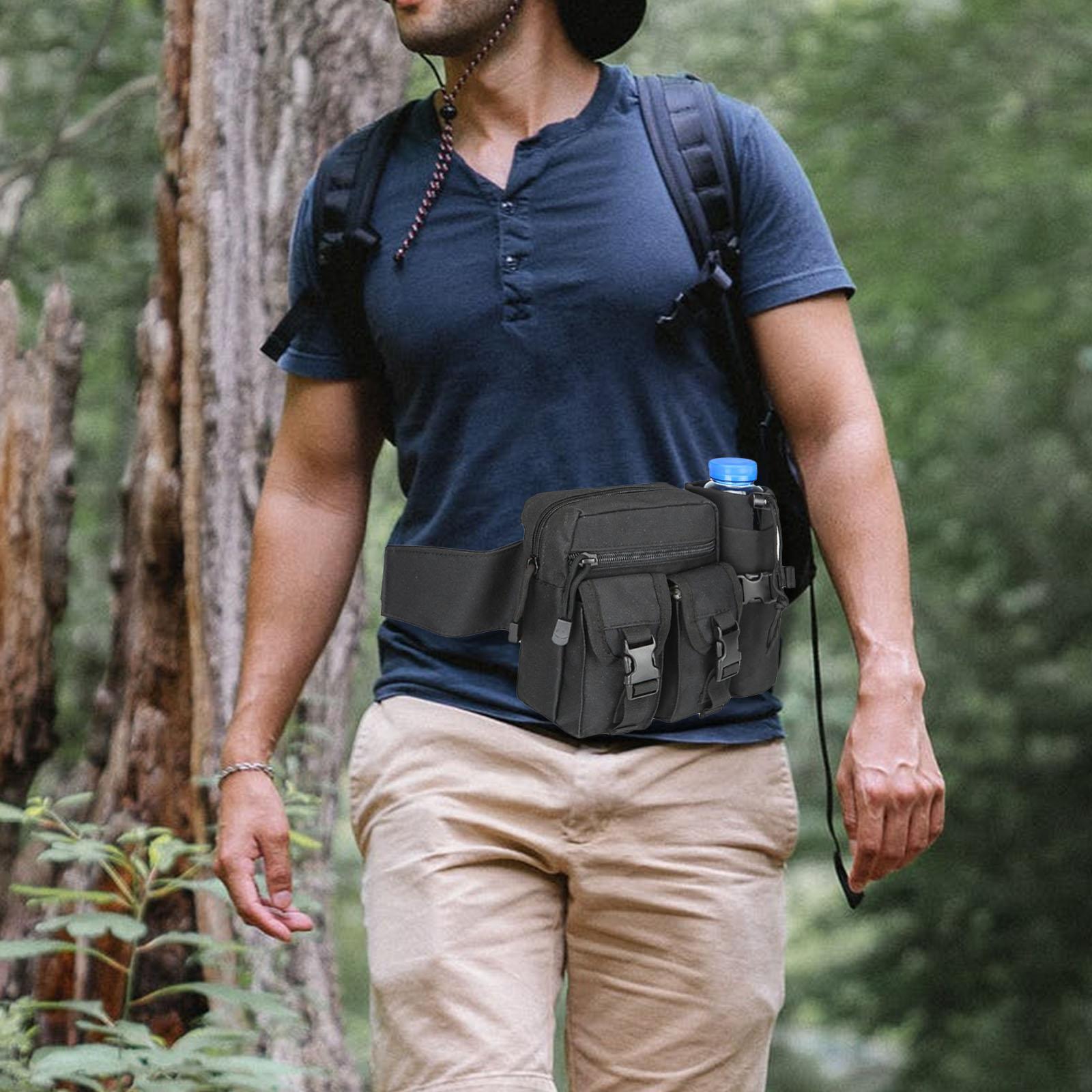 Waist Pack Bag Pouch Fanny Pack Water Bottle Holder Black