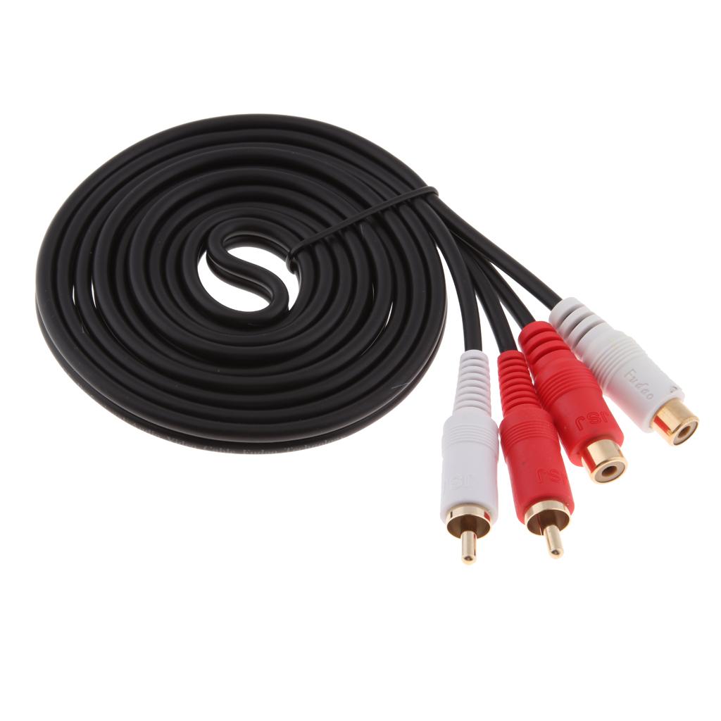 Gold Plated 2 RCA Male to 2 RCA Female Stereo Audio Extension Cable Cord