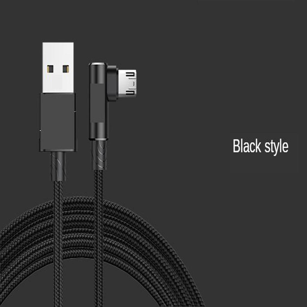 Universal Micro USB Tinned Nylon Elbow Charging Data Sync Cable Black