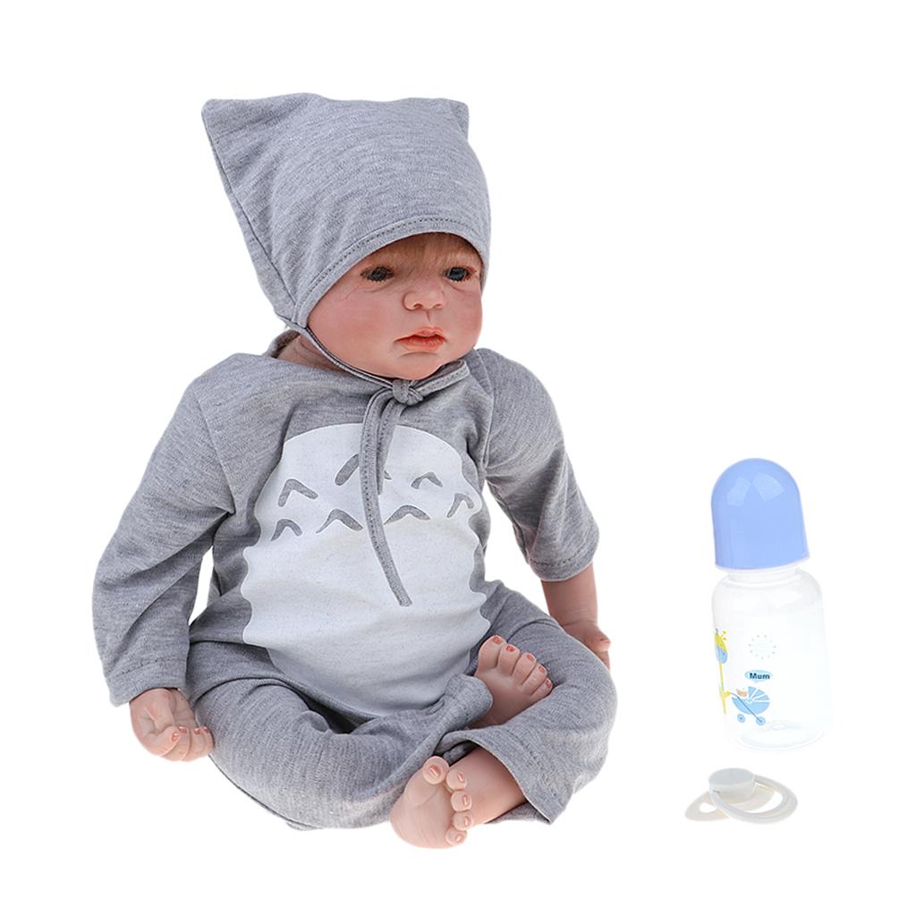 Lifelike 22inch Vinyl Newborn Baby Doll with Rooting Hair Magnetic Pacifier