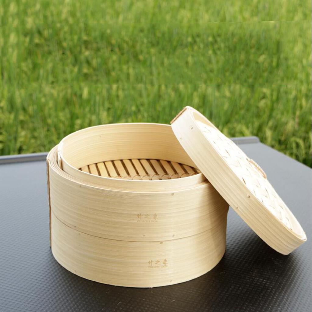 Kitchen Bamboo Steamer Basket Asian Food Dumpling Steamer 9.1inch Lid