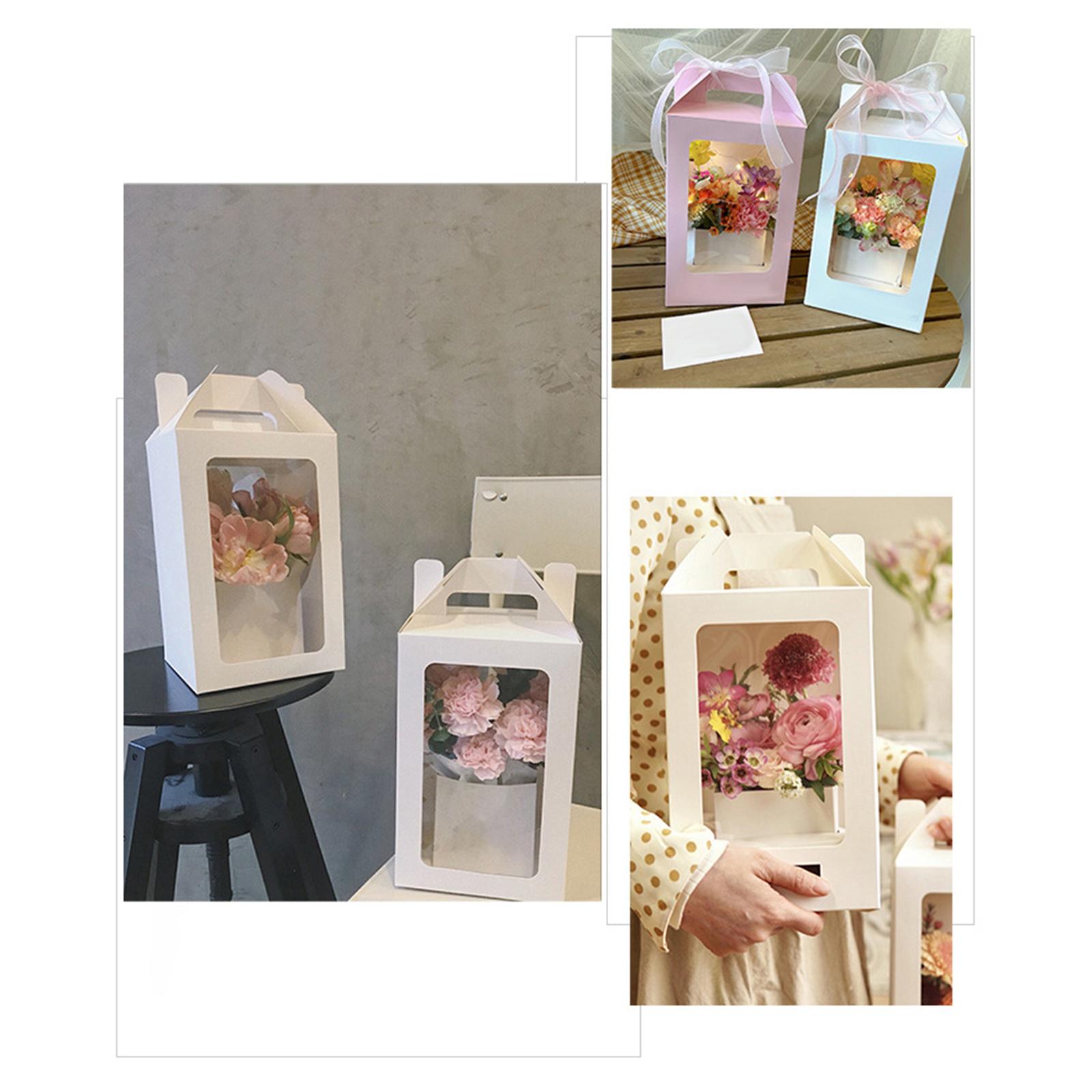 Flower Gift Paper Packaging Boxes Graduation Anniversary Portable Flower Box White