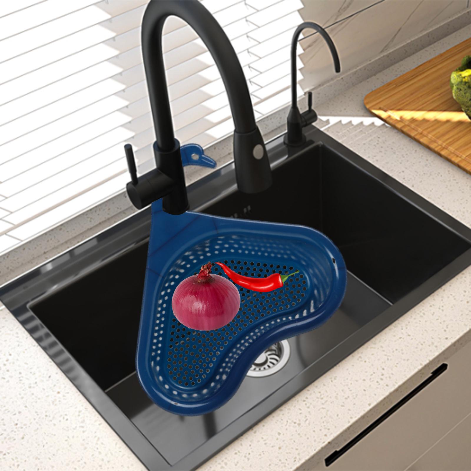 Kitchen Sink Drain Basket Drain Container Kitchen Gadgets Fruit Drain Basket Blue