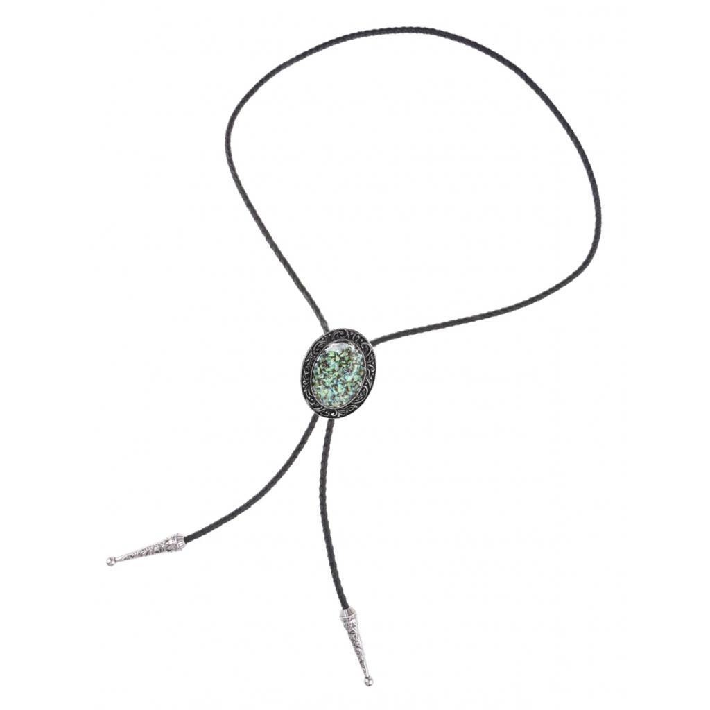 Mens Leather Opal Bolo Tie Western Cowboy Shirt Necktie Leather Rope Green
