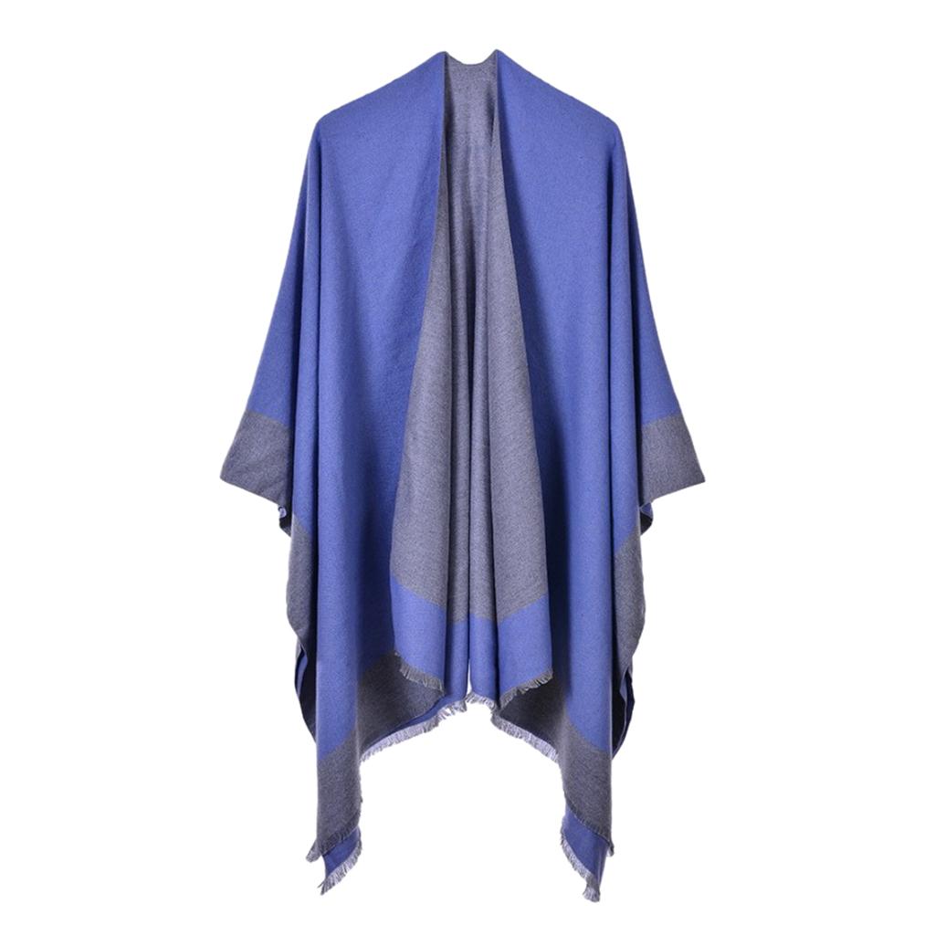 Ladies Warm Shawl Wrap Open Front Poncho Cape Winter Cardigan Sweater Blue