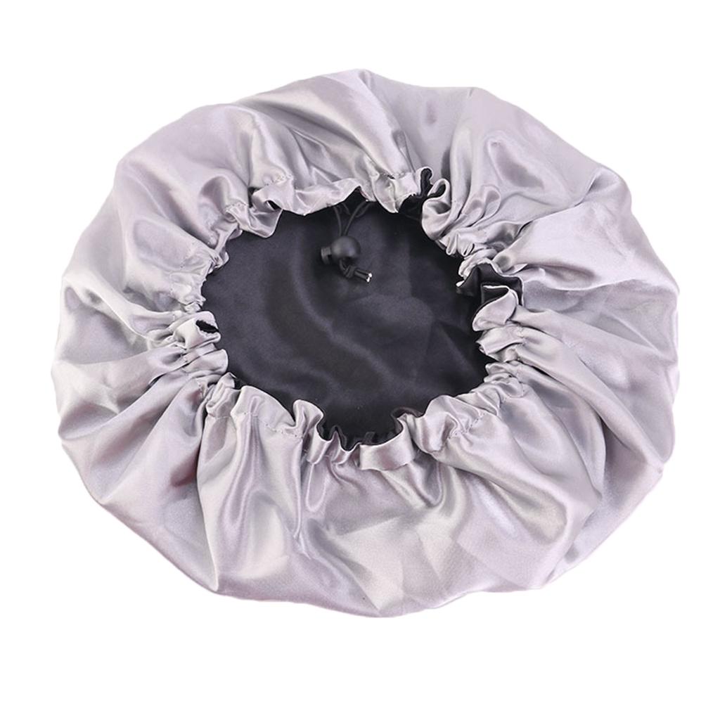Elastic Women Satin Night Sleep Cap Hair Bonnet Hat Shower Cap Black
