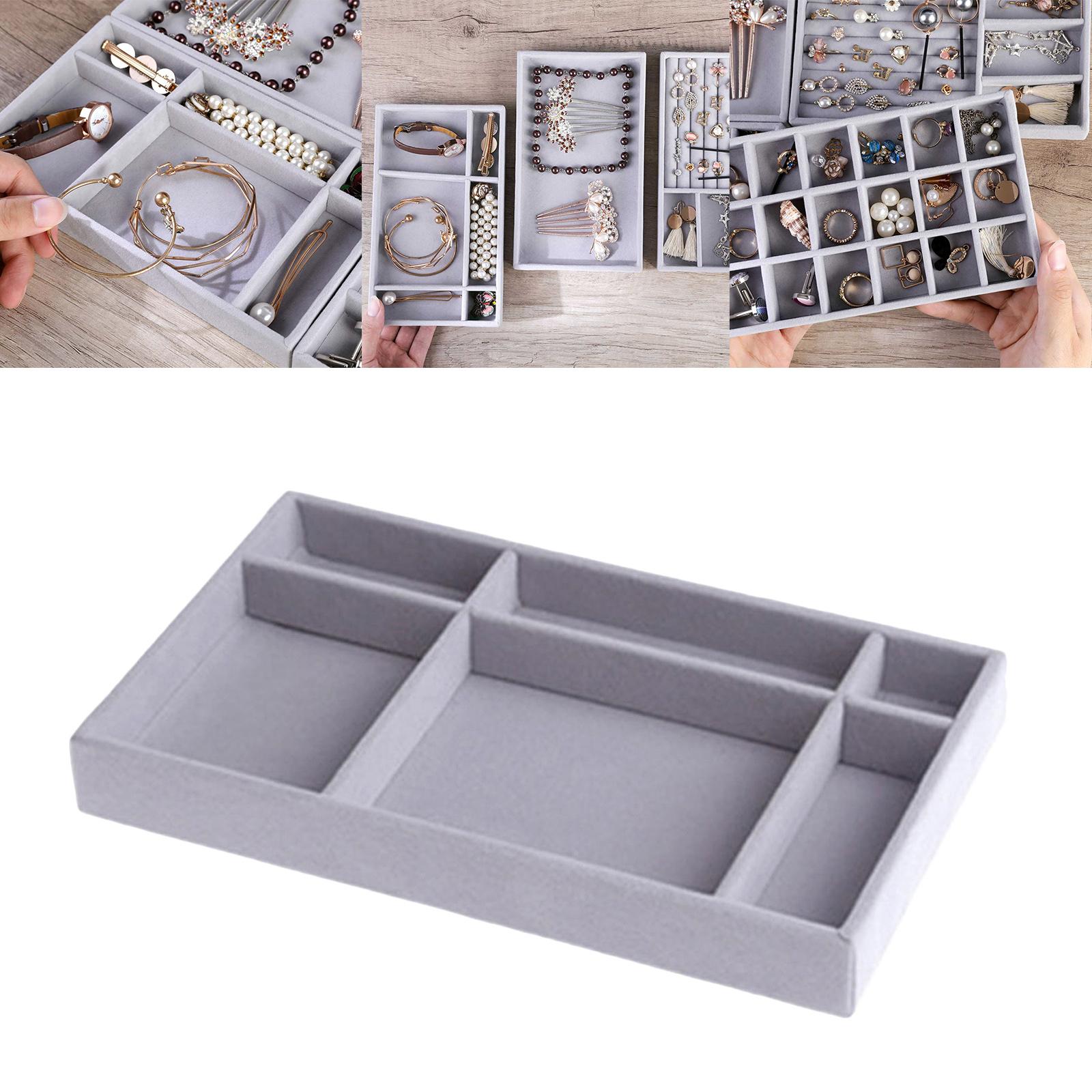 3xVelvet Jewelry Display Tray Earrings Bracelets Storage Organizer 6 Grids