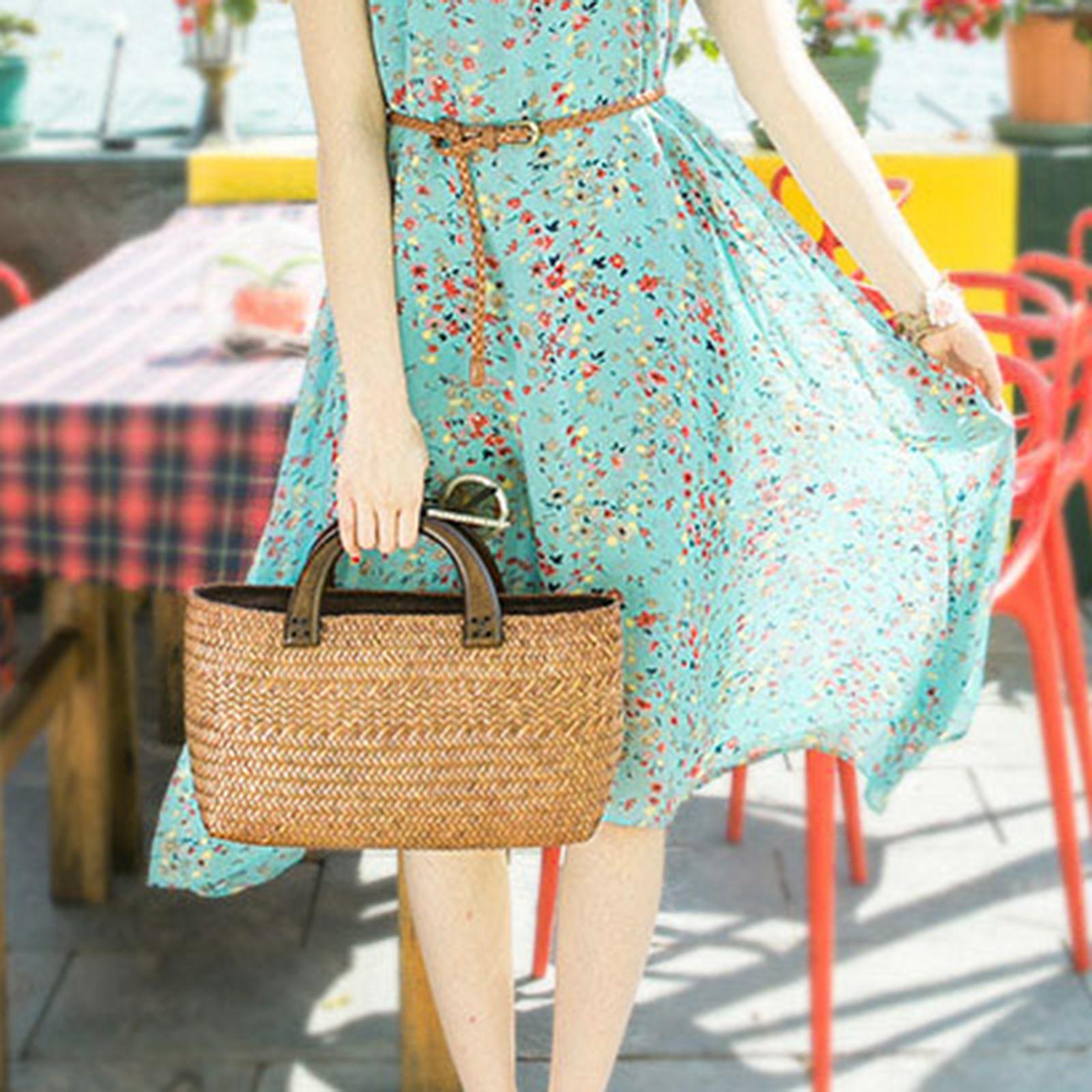 Fashion Women Straw Handbag Girls Vocation Tote Bag with Handles Bohemia