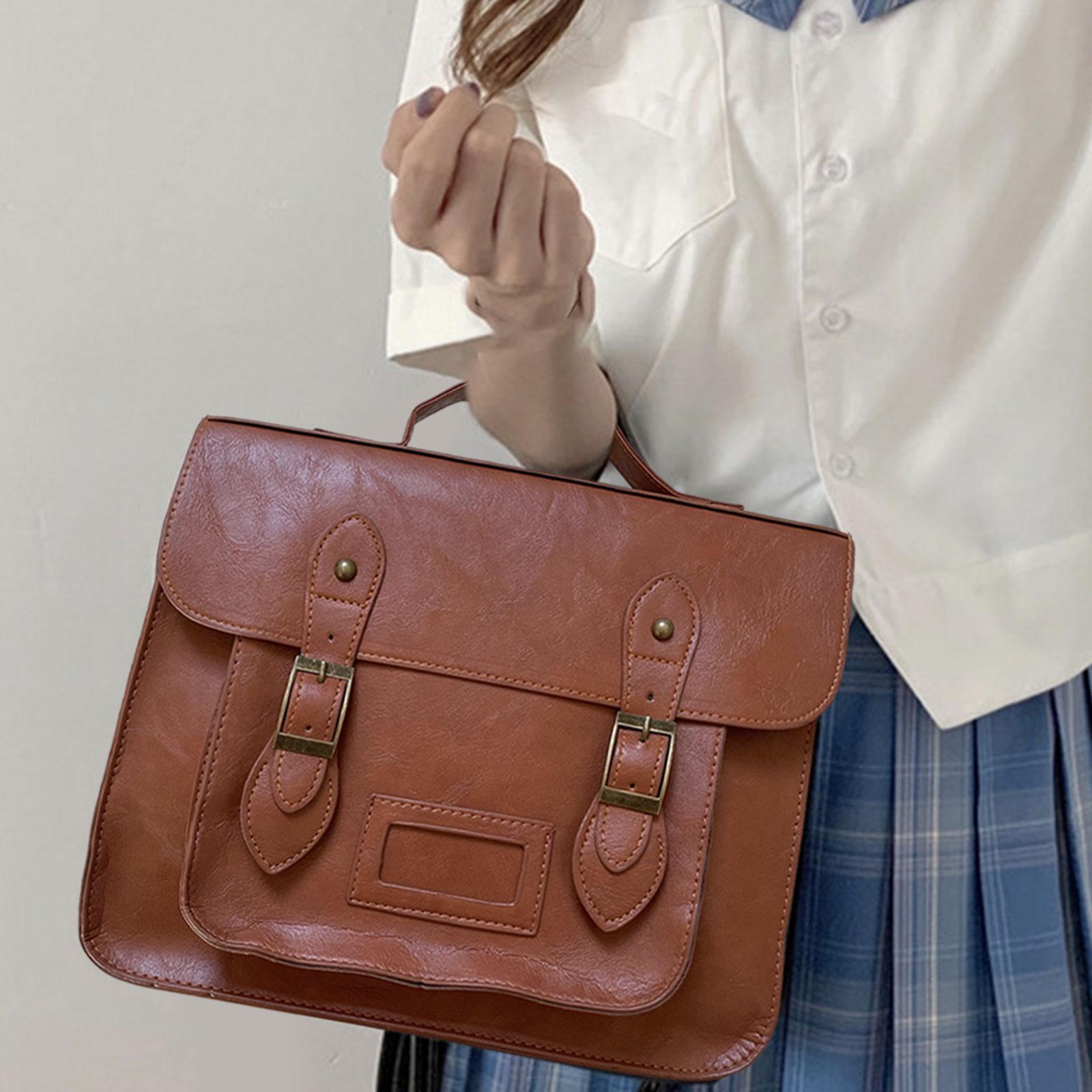 Women Backpack Schoolbag Student Shoulder Bag Multi Pocket PU Leather Brown