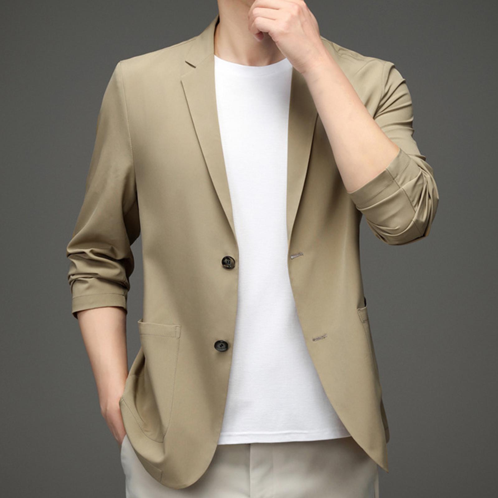 Suit Jacket Men Fashion Suit Blazer Men for Holidays Office Gift Khaki M
