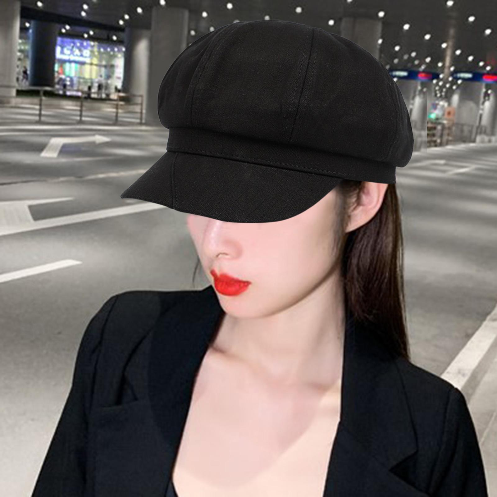 Cabbie Flat Hat Flat Caps Newsboy Hat for Summer Womens Black 