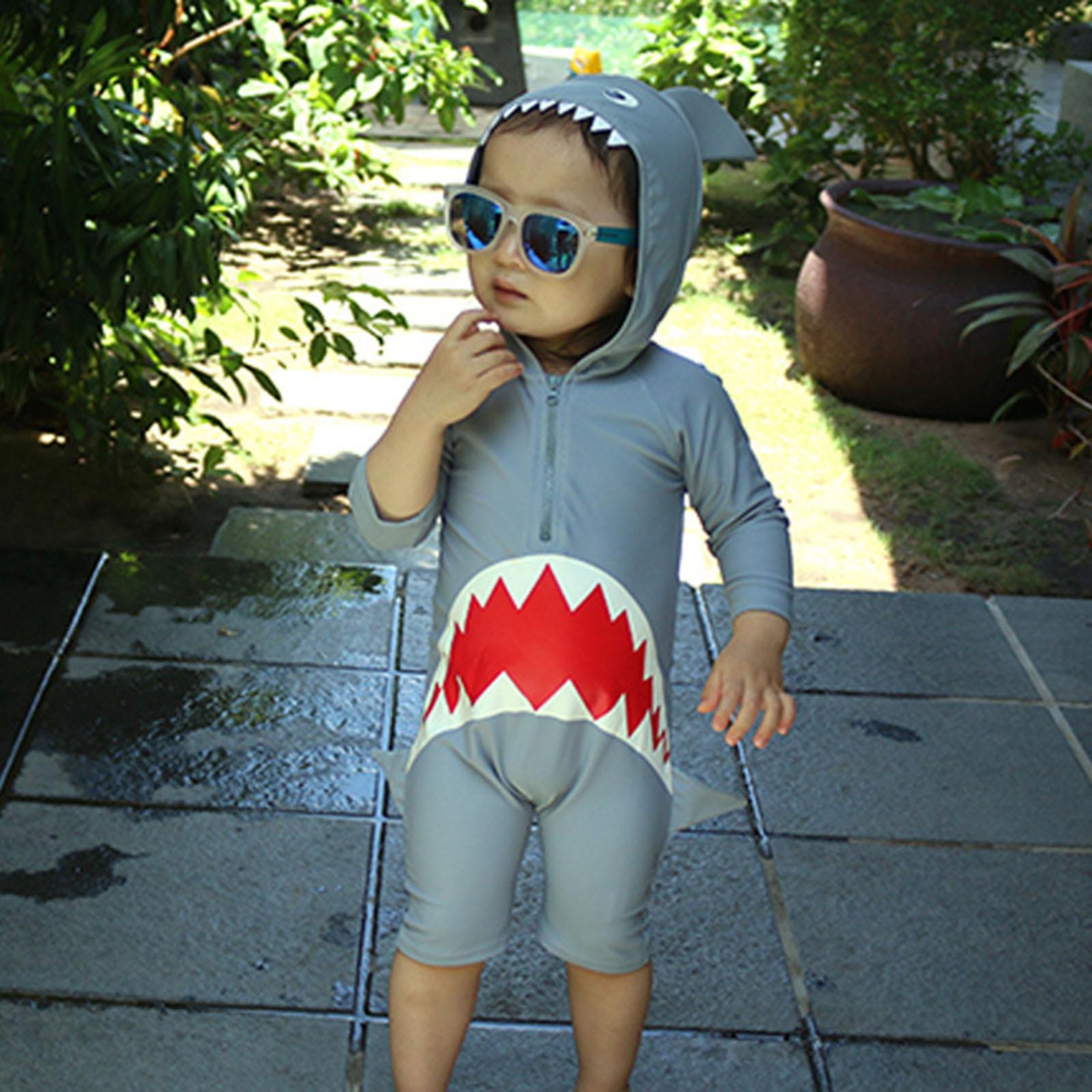 Kid Swimwear Swimdress Creative Long Sleeve Zipper Shark Swimsuit Girls Boys M