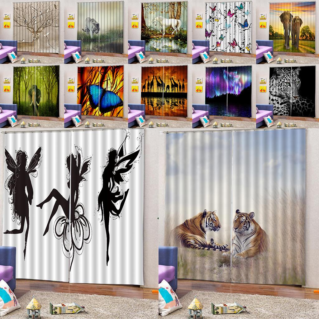 2 Panel 3D Photo Print Window Curtains Kids Room Nature ...