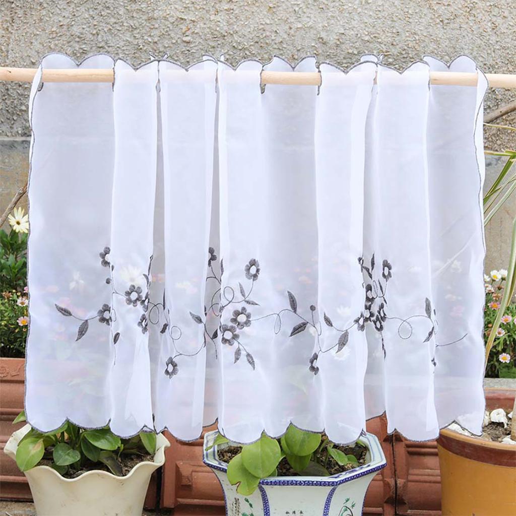 Embroidered Window Tiers Kitchen Cafe Half Curtains Eyelet Valance