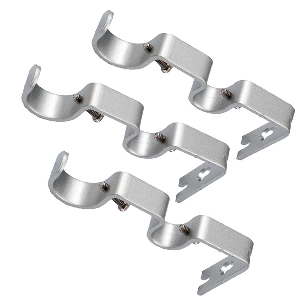 Set of 3Pcs Adjustable Metal Curtain Pole Rod Wall Bracket Holder Silver