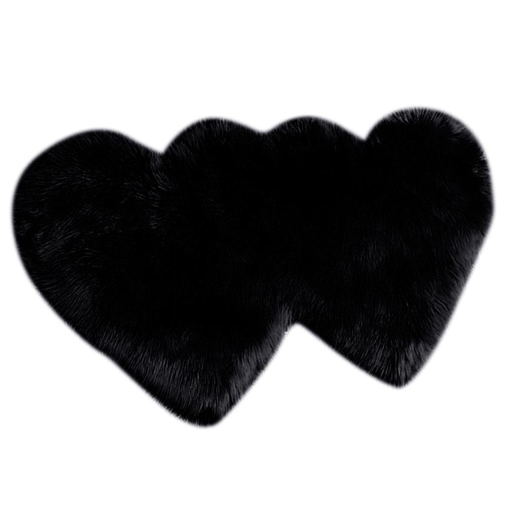 Heart Shaped Area Rug, Artificial Wool Shaggy Floor Mat Carpet Black