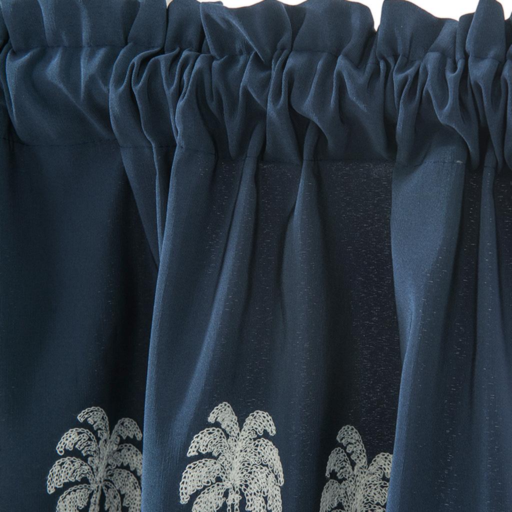 Embroidered Lace Window Voile Sheer Curtain Valance Tiers Blue_74x61cm