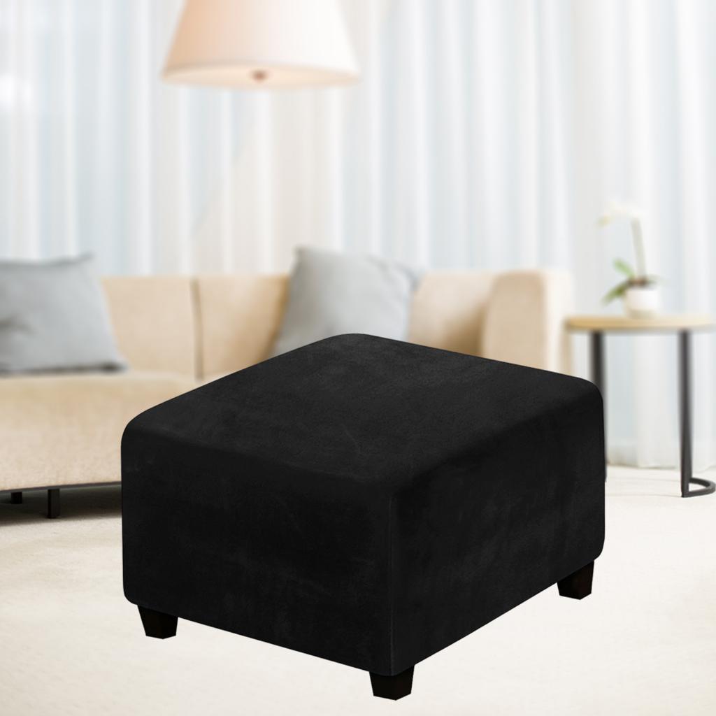 Square Slipcovers Stretch Elastic Pouffe Footstool Protect Single Seat Sofa Black
