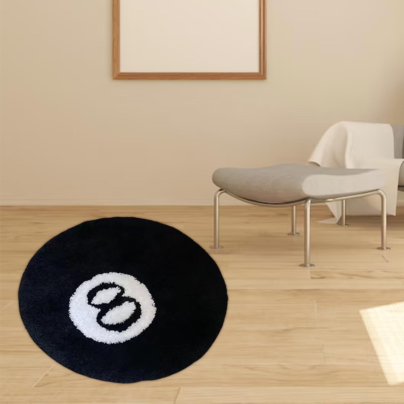 Simulation Billiards 8 Ball Round Short Plush Area Rug Diameter 100cm