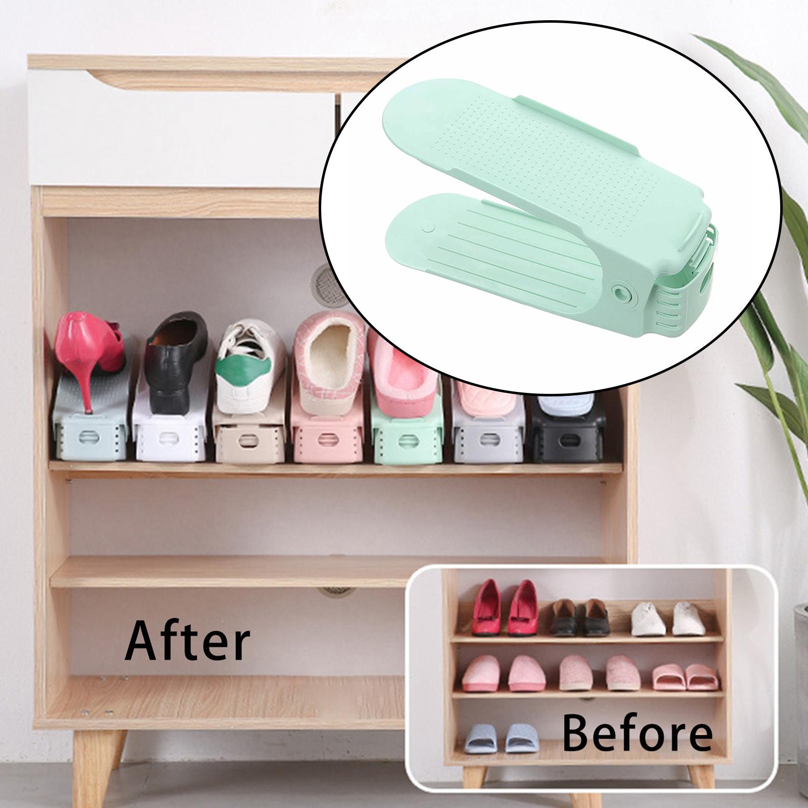 Shoes Shelf Rack Shoe Slots Organizer Double Layer for Clothing Store Closet Green