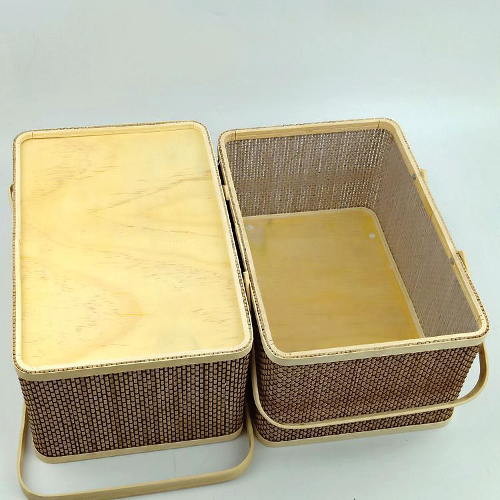 Bamboo Woven Basket Container with Foldable Handle for Fruits Mooncake Bread