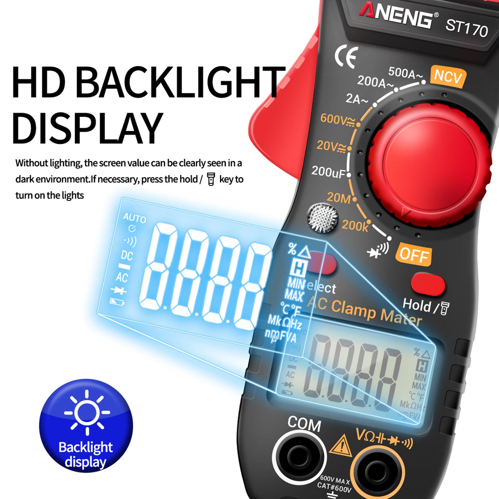 Handheld Clamp Meter Multimeter Digital Volt Current Tester LCD Screen Red