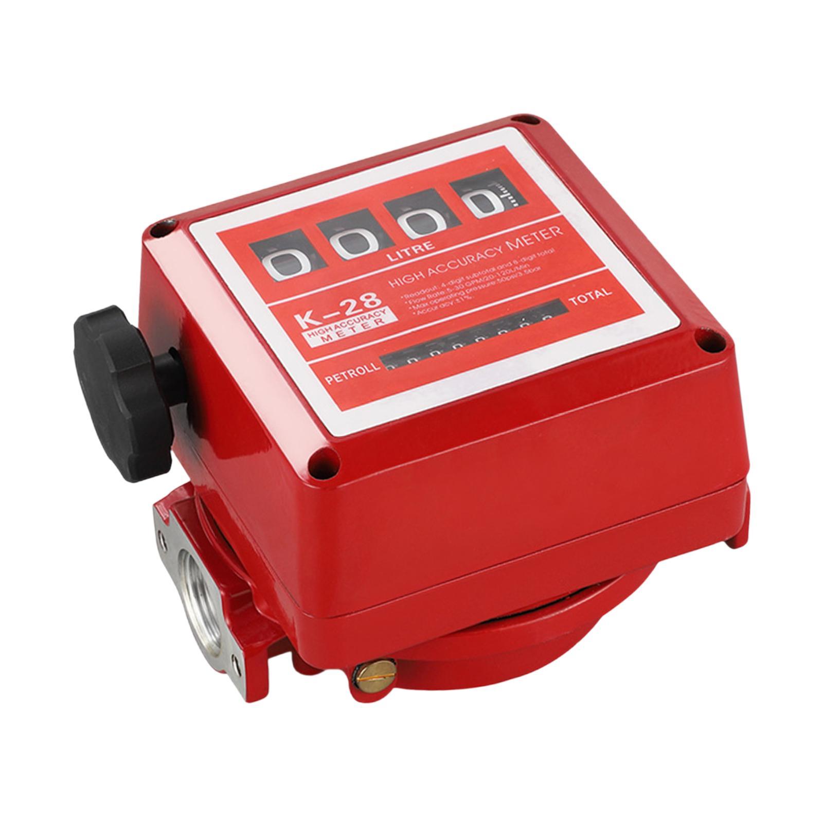 Mechanical Fuel Flow Meter Measuring Tool Multifunction Oil Flow Liter Meter Red