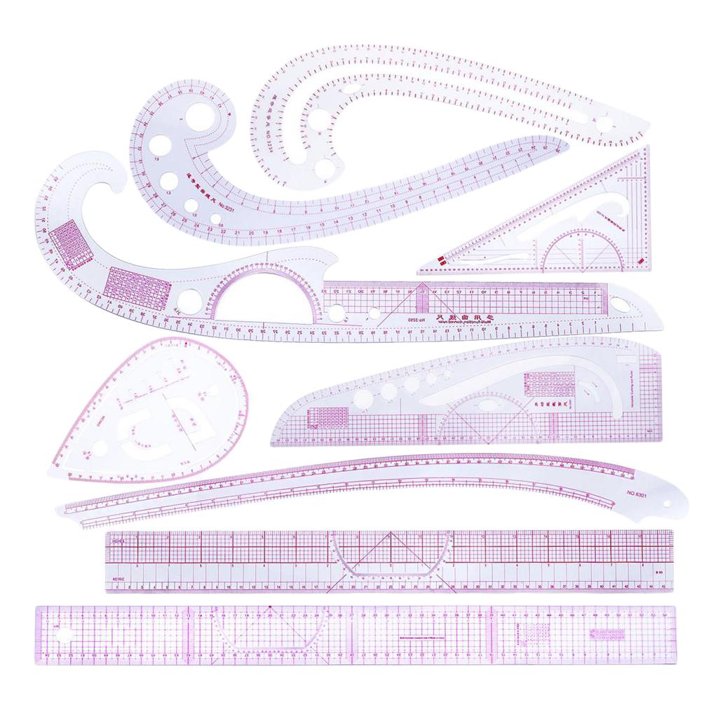 9 Pieces Multi Function Curve Ruler Drawing Line Straight Sewing Clothing Design