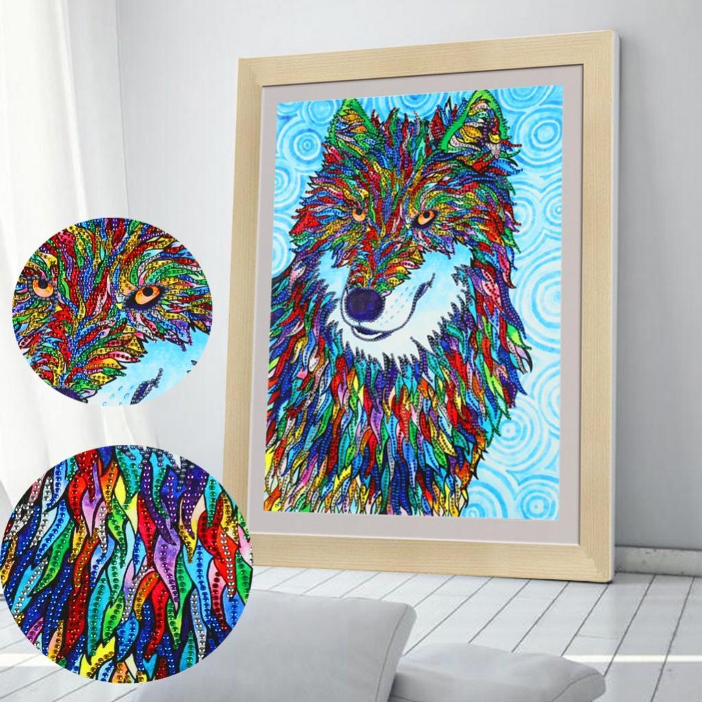 Special Shaped Diamond Painting Animal Pictures DIY Gift for Beginners Wolf