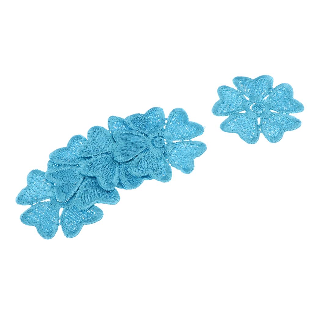 5pcs Embroidered Flower Patches DIY Sew on Patches Sewing Applique Blue