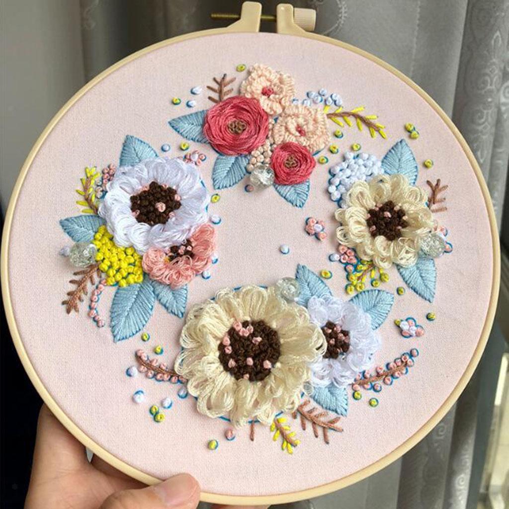 Embroidery Starter Kit with Pattern Cross Stitch Flower Needlework