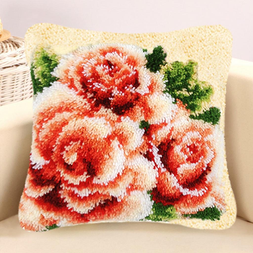 Flower Pattern Latch Hook Kits Pillow Case Cushion Cover 17x17'' Flower 3