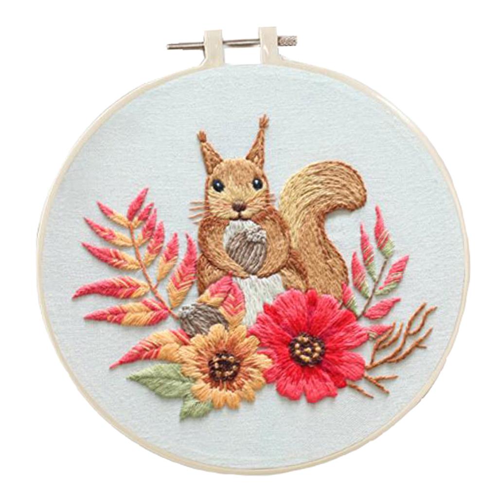 DIY Needlework Kits Embroidery Hoop Cross Stitch Craft - Flower Squirrel