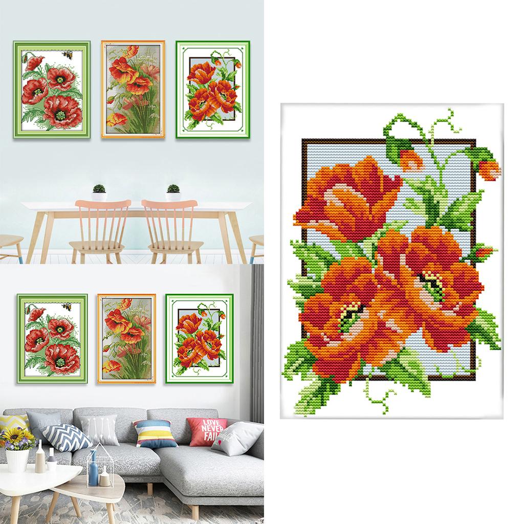 100% Cotton Embroidery Kits Flowers Pattern Thread Needles Tools Kit 19x28cm