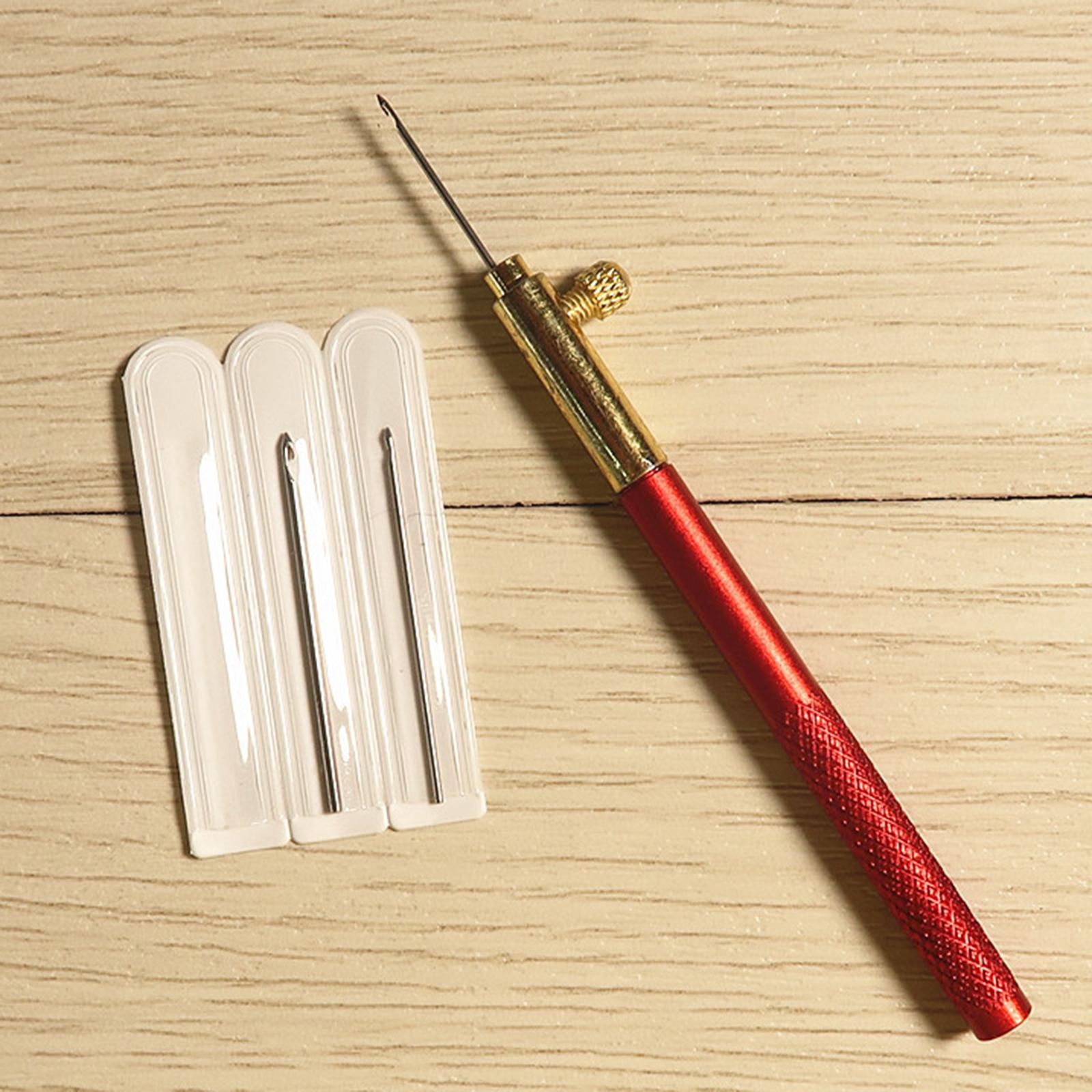 3xFrench Embroidery Crochet Hook with Needles Beading Crafts Set Red_Metal
