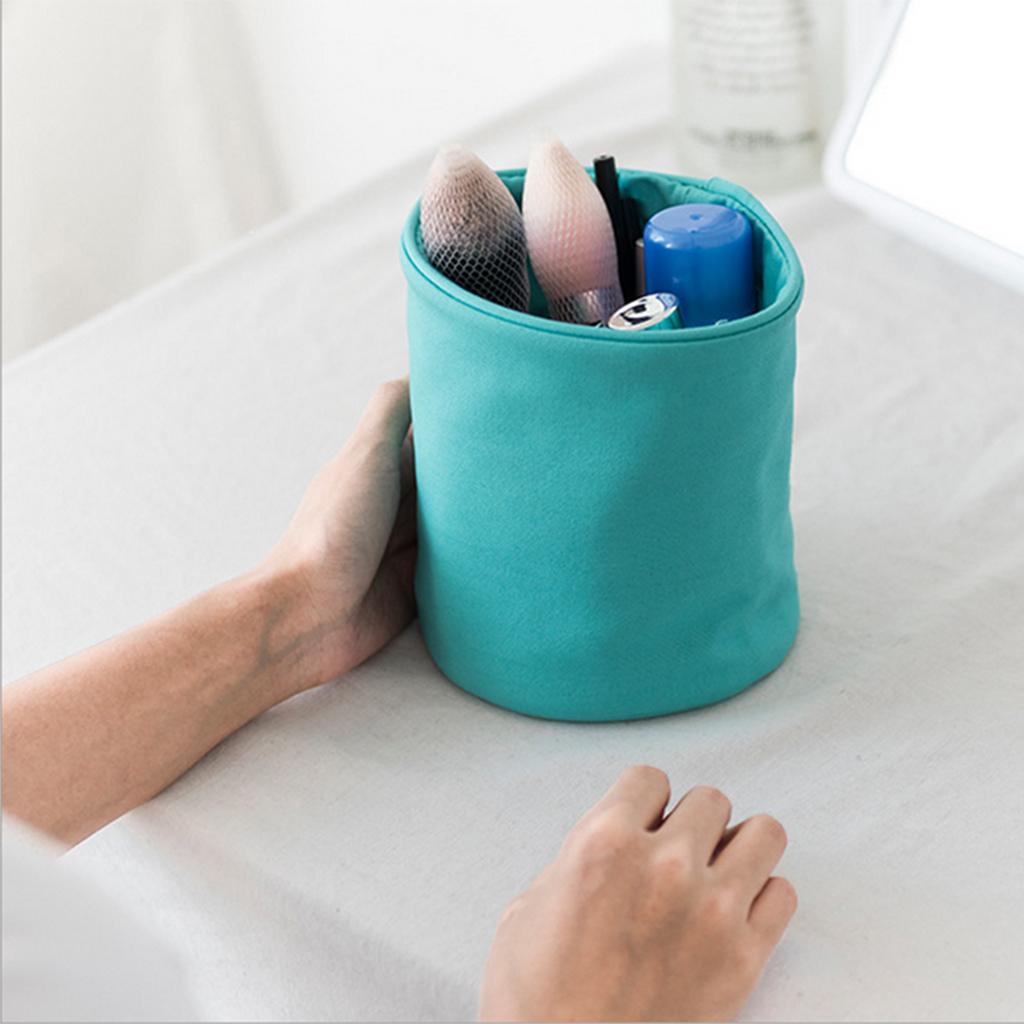 Foldable Bucket Storage Bag Travel Makeup Bag Zipper Jewelry Purse Green