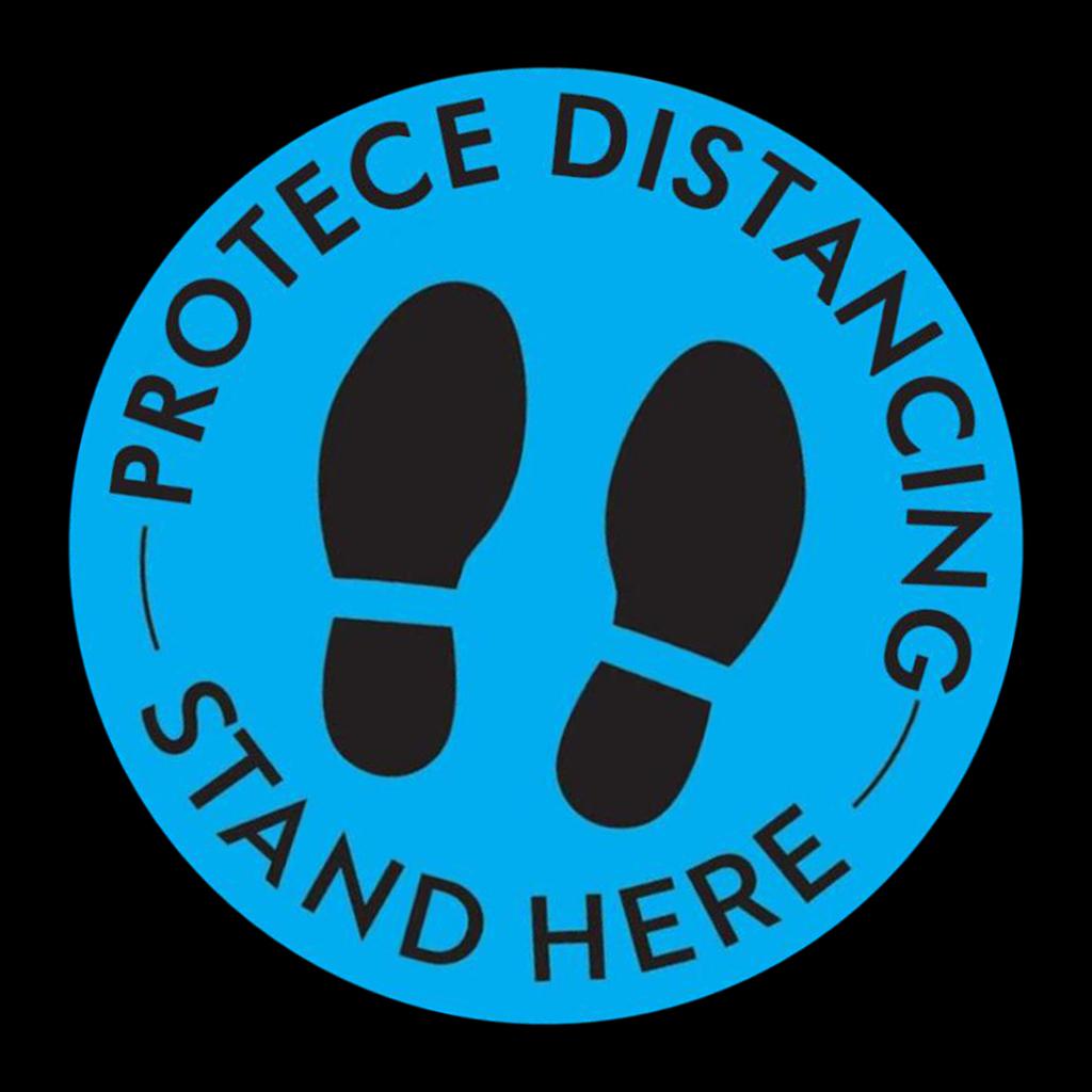 Vinyl Social Distancing Floor Signs Wait Here Sticker  blue