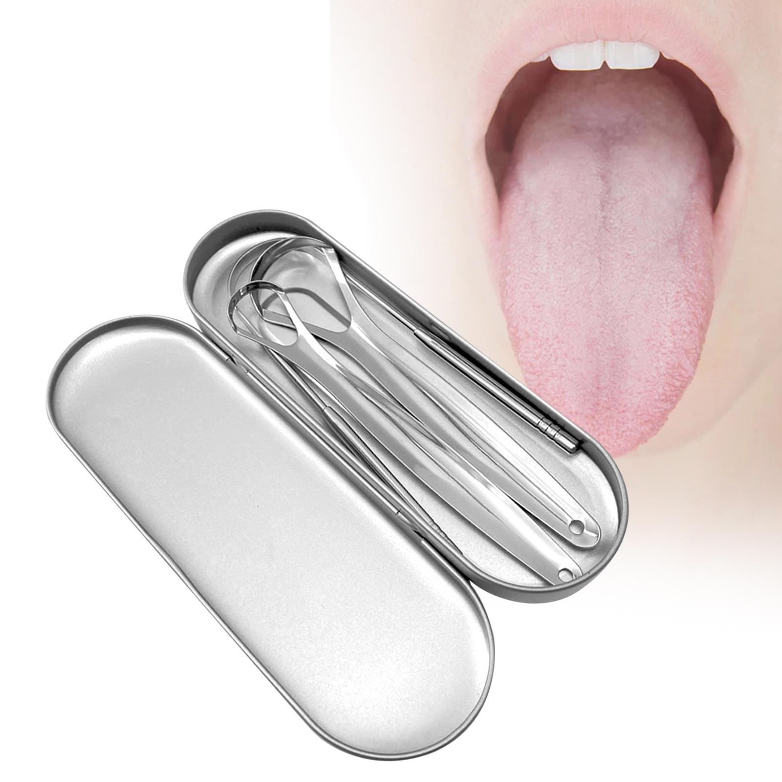 3 Pieces Tongue Scrapers Fresh Breath Metal Reusable Portable Tongue Brush