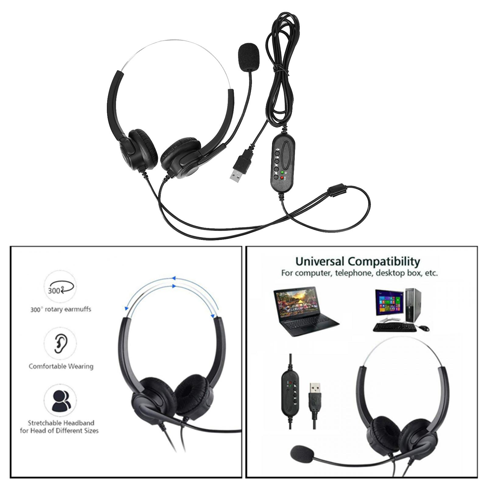 USB Headsets Noise Cancelling Headphone with Micophone in-line Controls