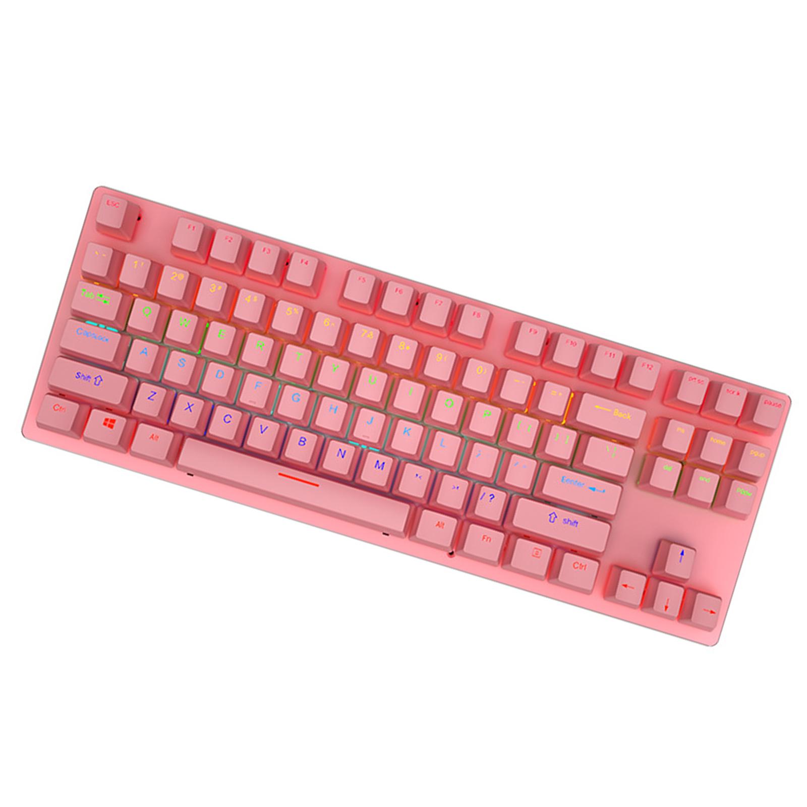 USB 87 Keys Punk Wired Gaming Keyboard Splash-Proof Design Pink