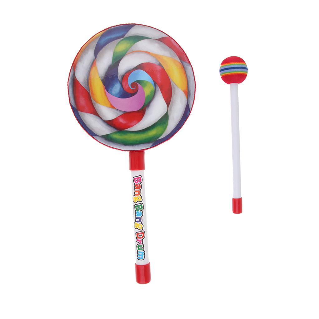 Rainbow Lollypop Hand Drum Hammer Kids Percussion Music Early Education Toy 