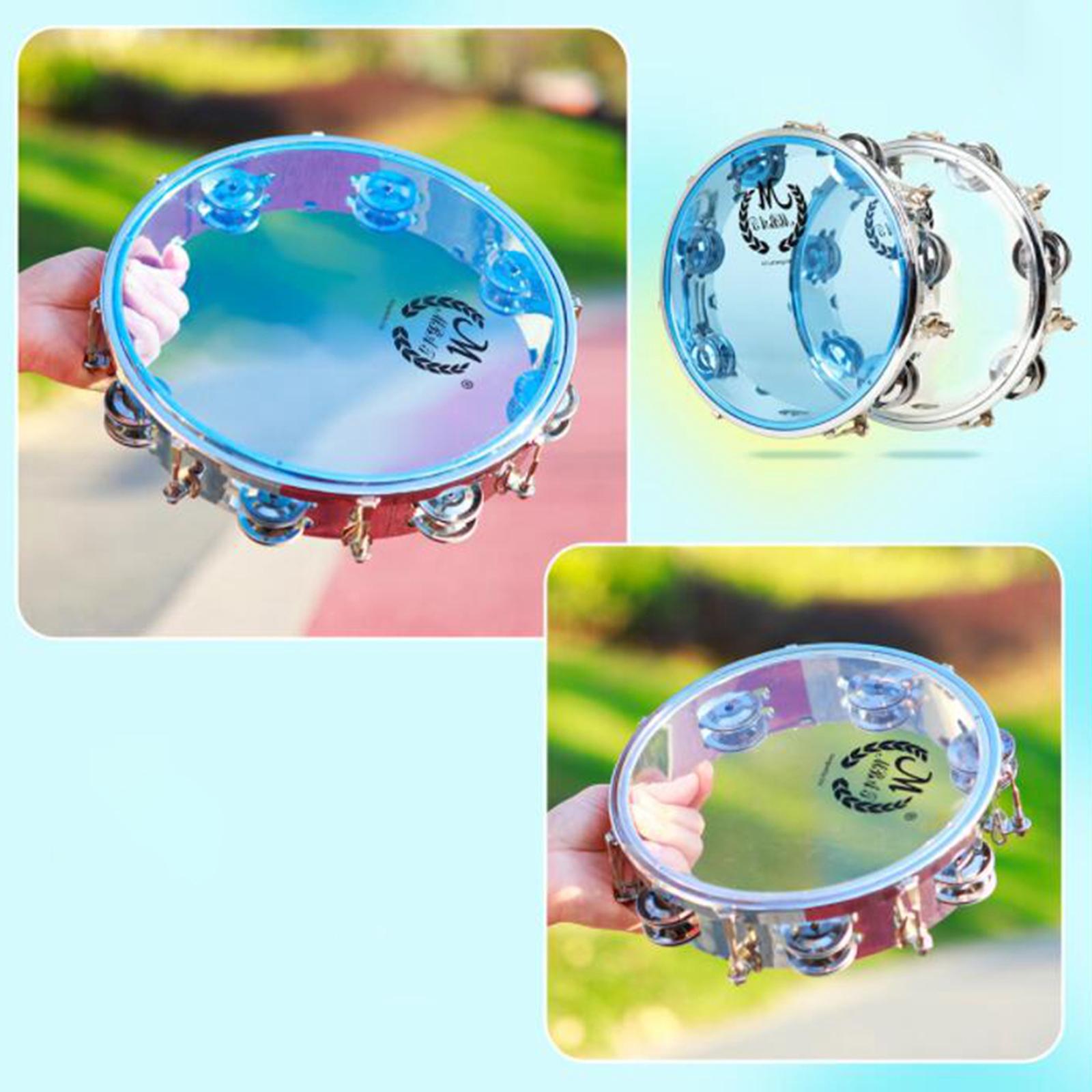 Handheld Tambourine Transparent Developmental Portable for Infant Home 8inch Blue