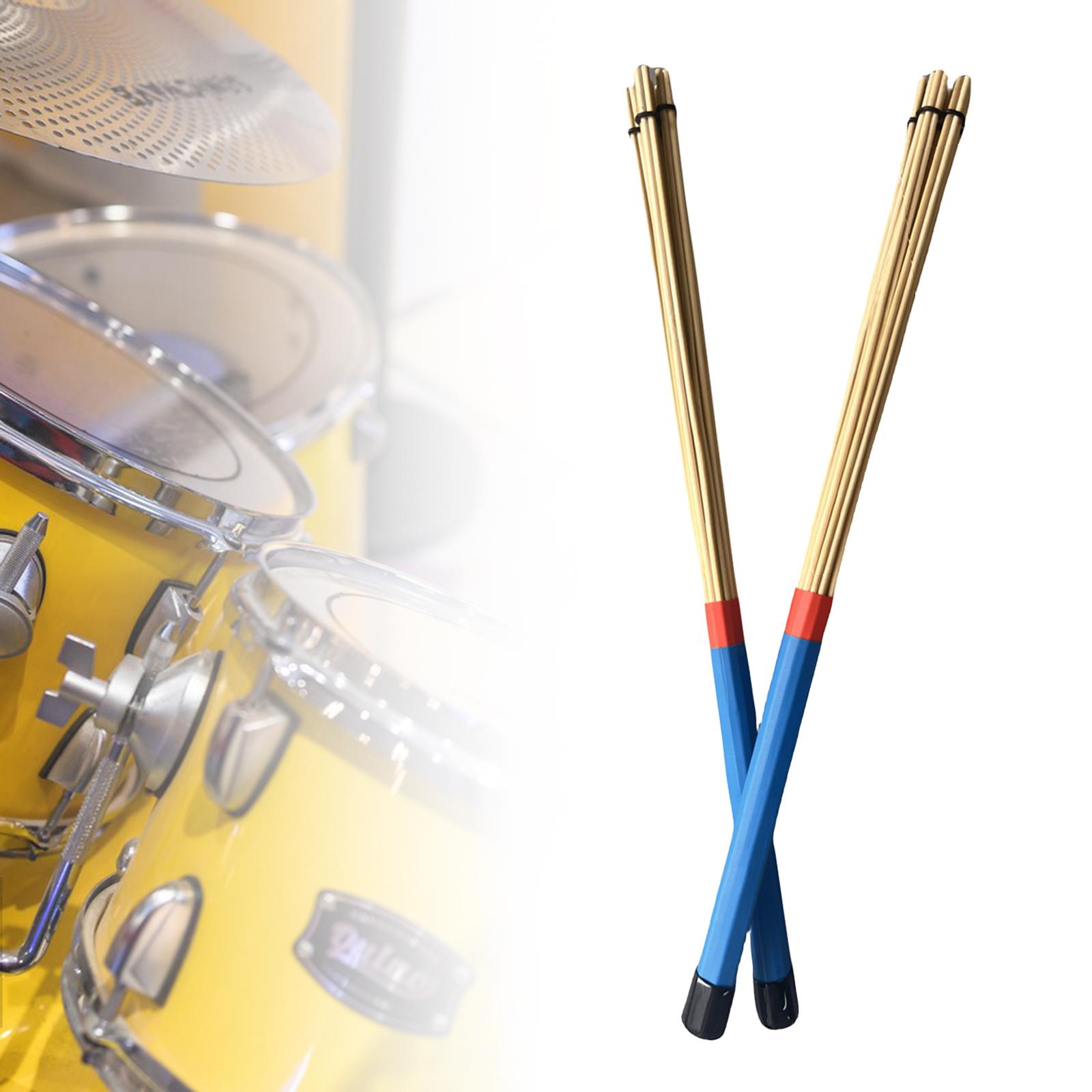 2 Pieces Bamboo Drum Stick Rods Brushes for Acoustic Performance Small Venue Blue