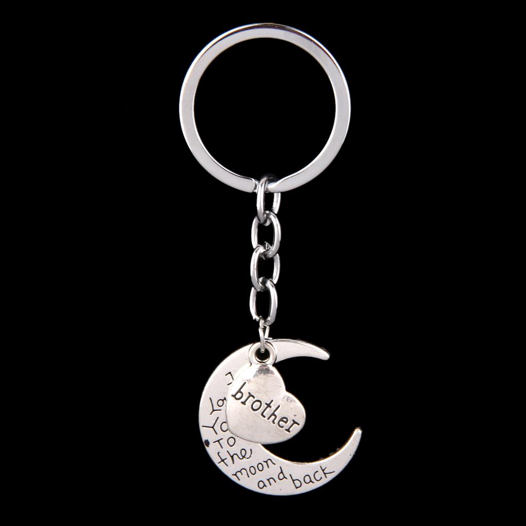 Silver Family Name Moon & Heart Key Ring Chain Keyring Xmas Gifts--brother