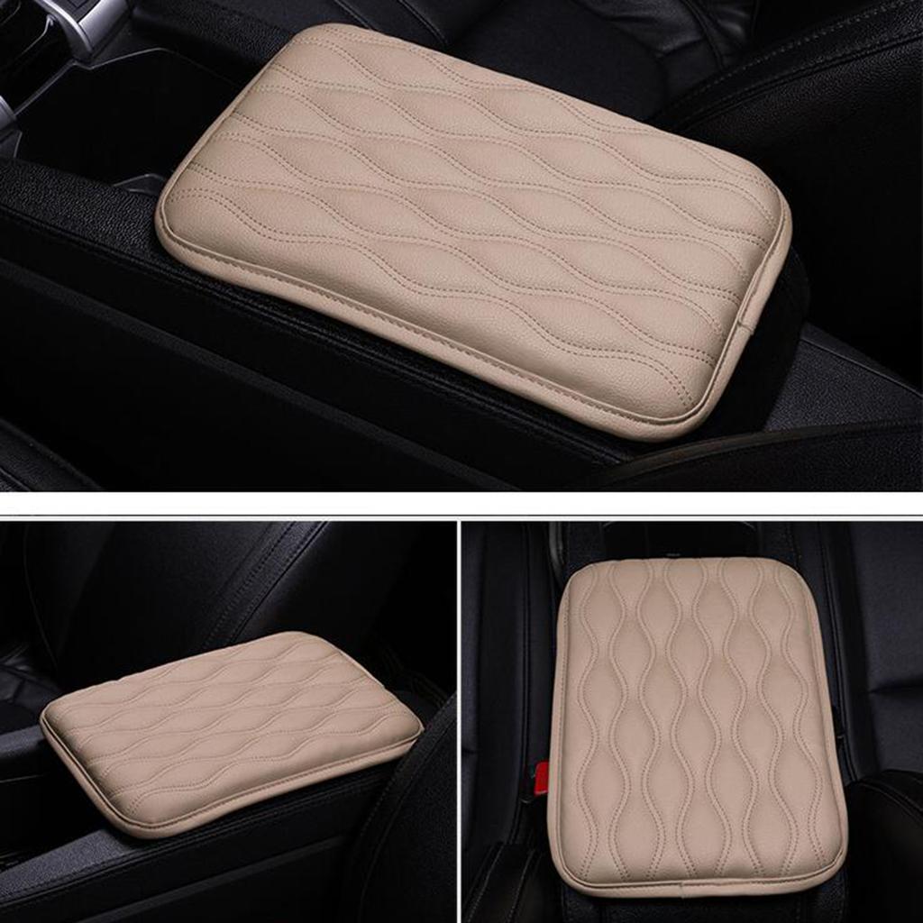 Universal Car Armrest PU Leather Pad Cover Center Console Cushion Pad Beige