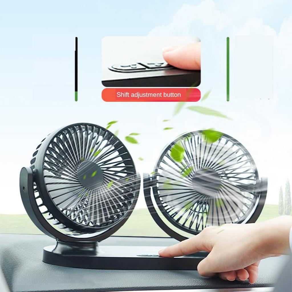 Dual Head 12V Car Cooling Air Fan 360 Degree Rotation Quiet Black