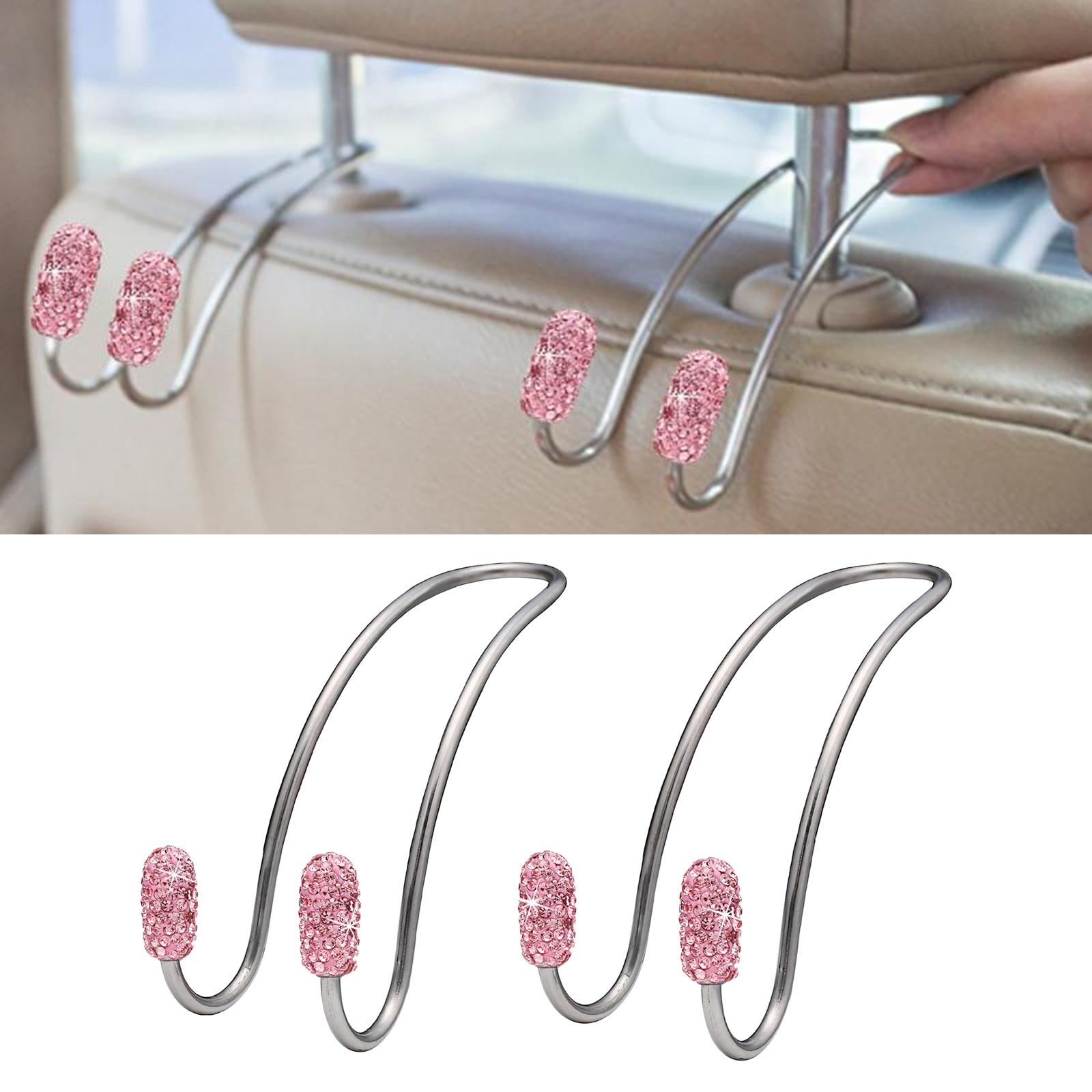 2Pcs Car Head Rest Hanger Hooks Grocery Purse Bags Organizer Pink