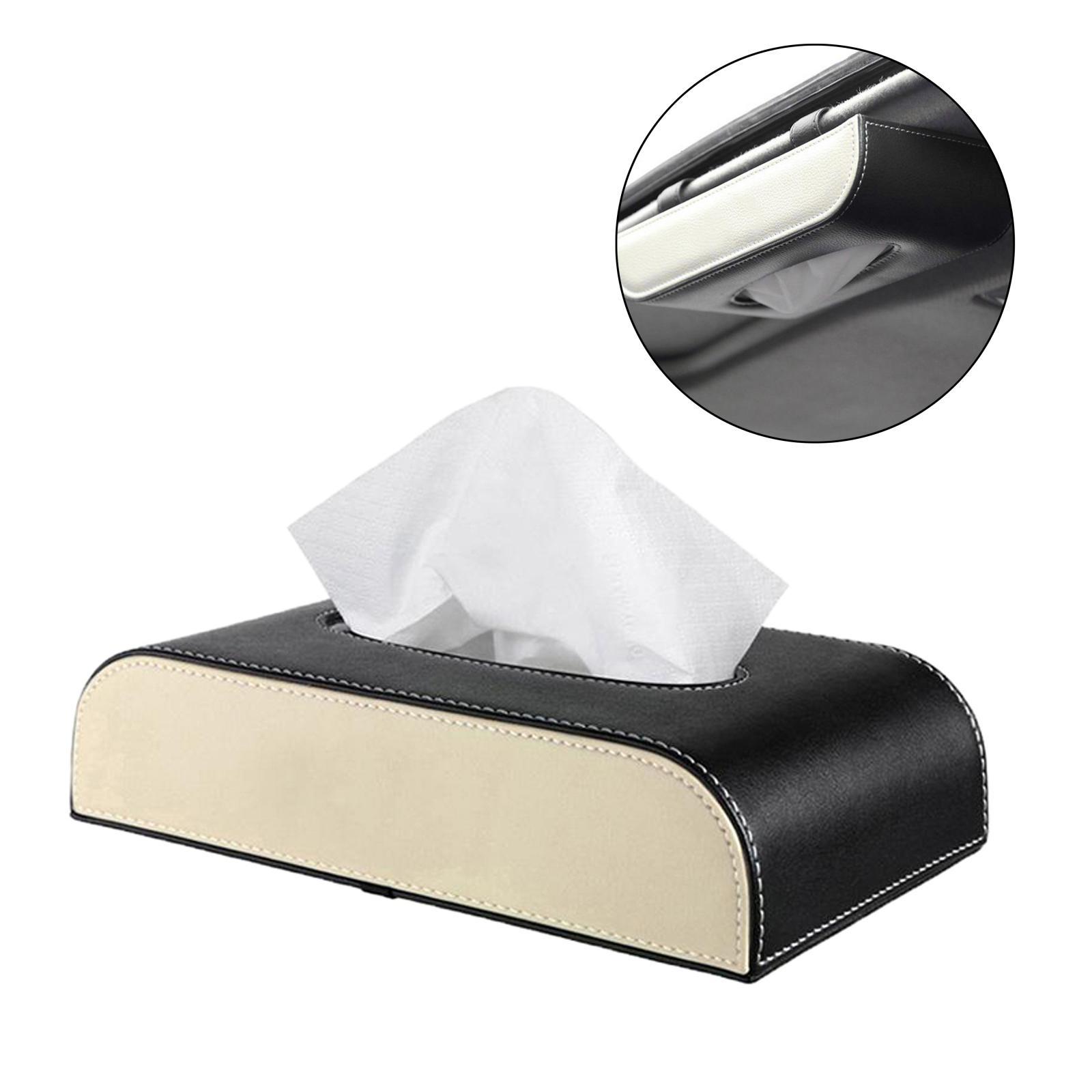 Auto PU Leather Paper Towel Case Tissue Box Paper Storage for Home Office Black Beige