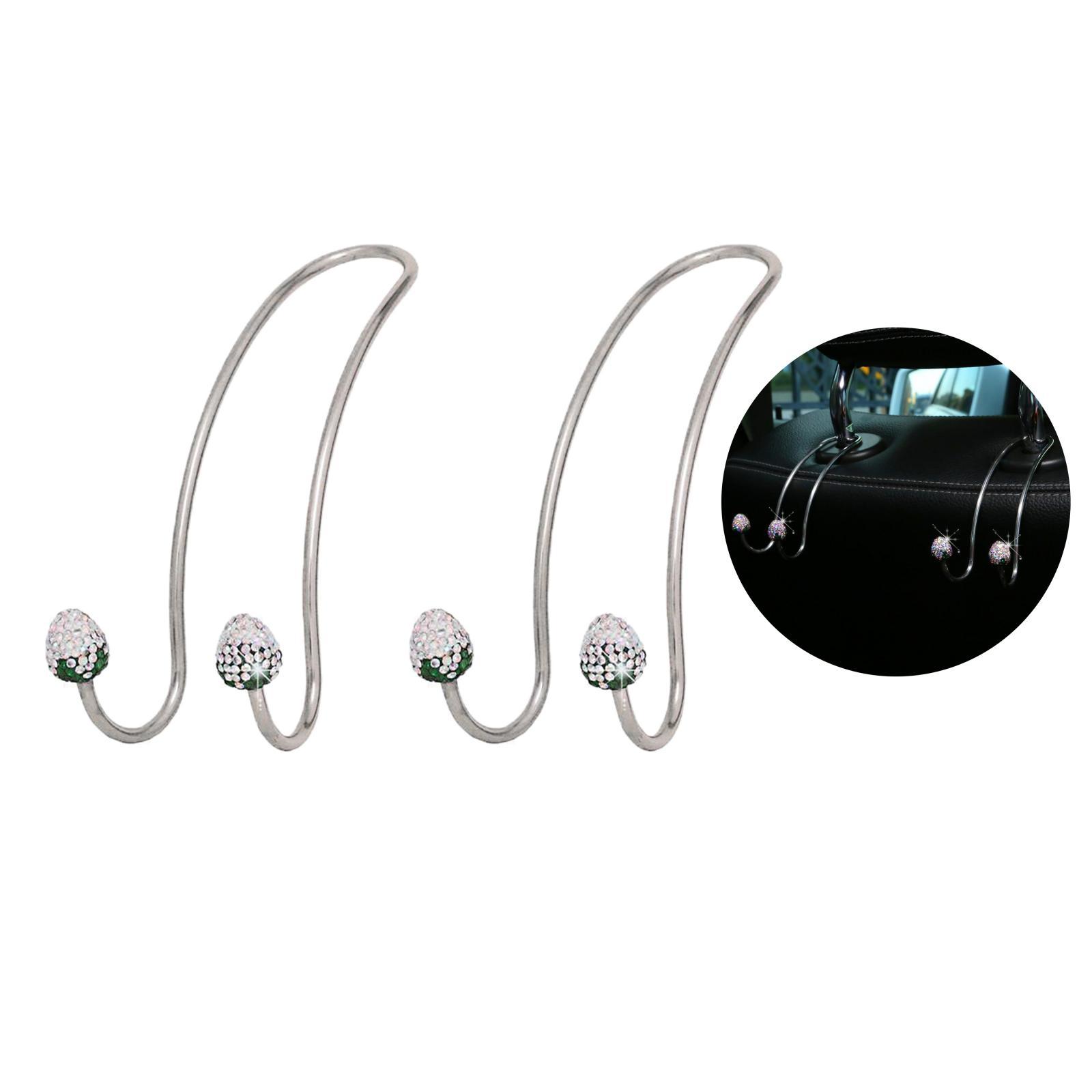 2 Pieces Universal Car Back Seat Headrest Hooks Metal Bling Hanger Clear